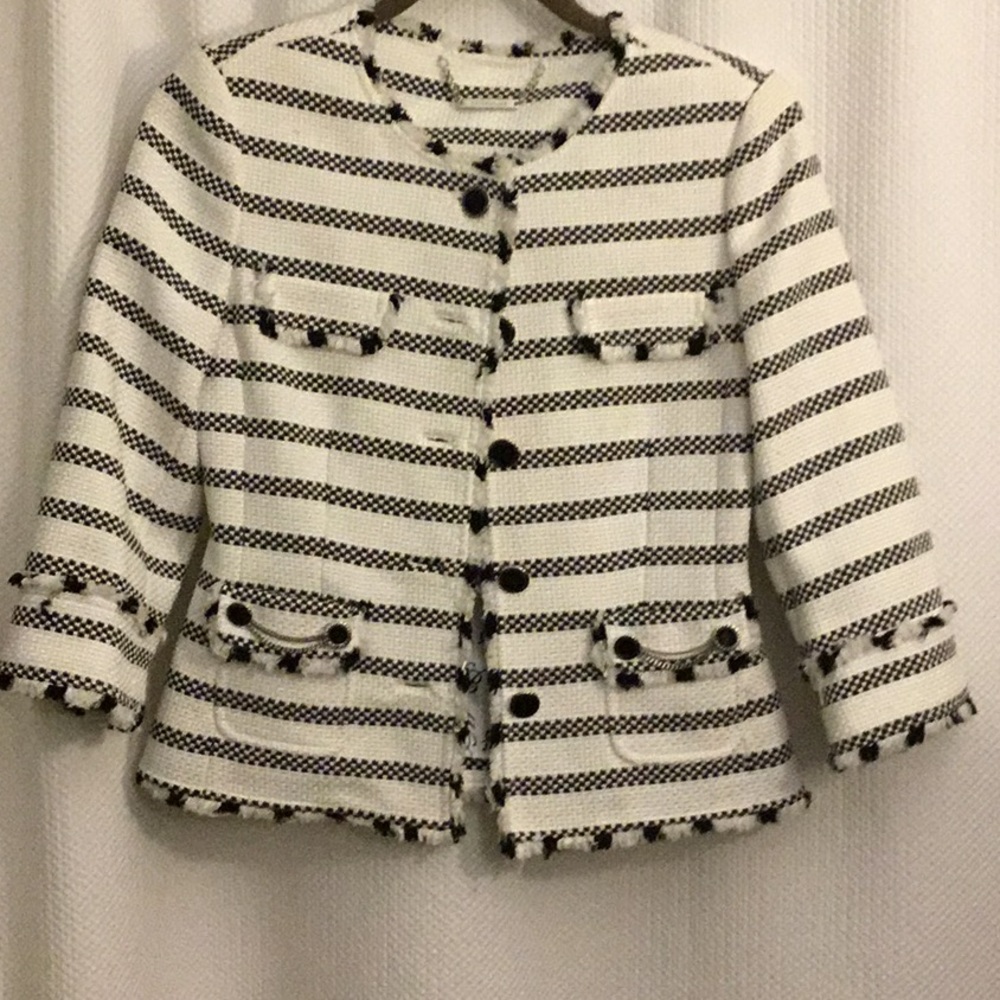 White House Black Market Black and White Striped Tweed Jacket